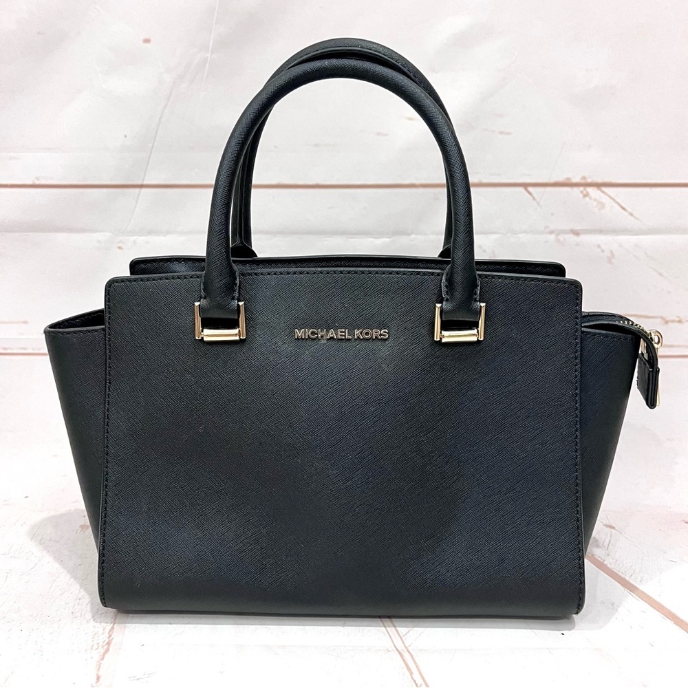 Michael Kors Selma Saffiano Leather Top Zip Satchel Crossbody Bag Medium